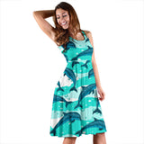 Dolphin Sea Pattern Sleeveless Midi Dress