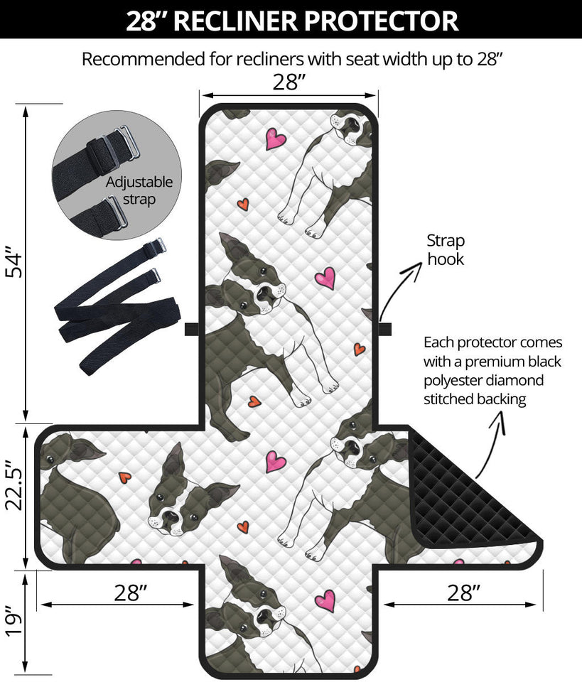 Boston terrier dog hearts vector pattern Recliner Cover Protector