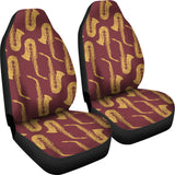 Hand Drawn Gold Saxophone Red Background   Universal Fit Car Seat Covers