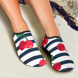 Hand Drawn Cherry Pattern Striped Background Aqua Shoes