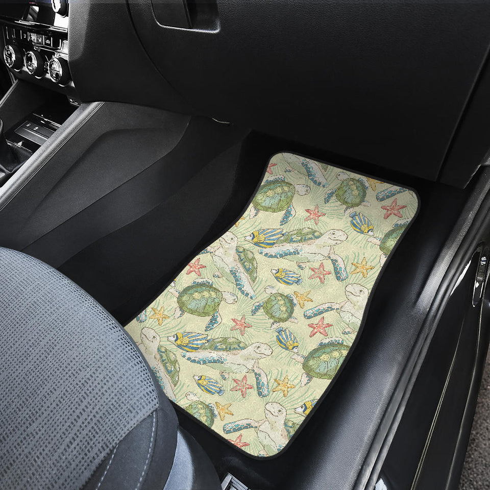 Hand Drawn Sea Turtle Fish Pattern Front And Back Car Mats