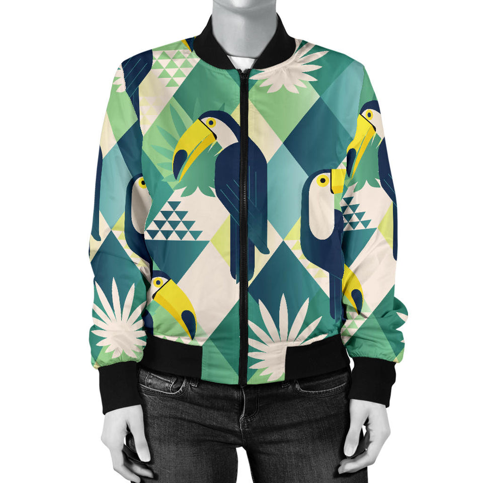Toucan Tropical Leaves Design Pattern  Women'S Bomber Jacket
