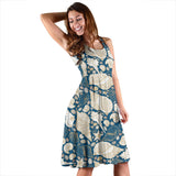 Shell Polynesian Tribal Design Pattern Sleeveless Midi Dress