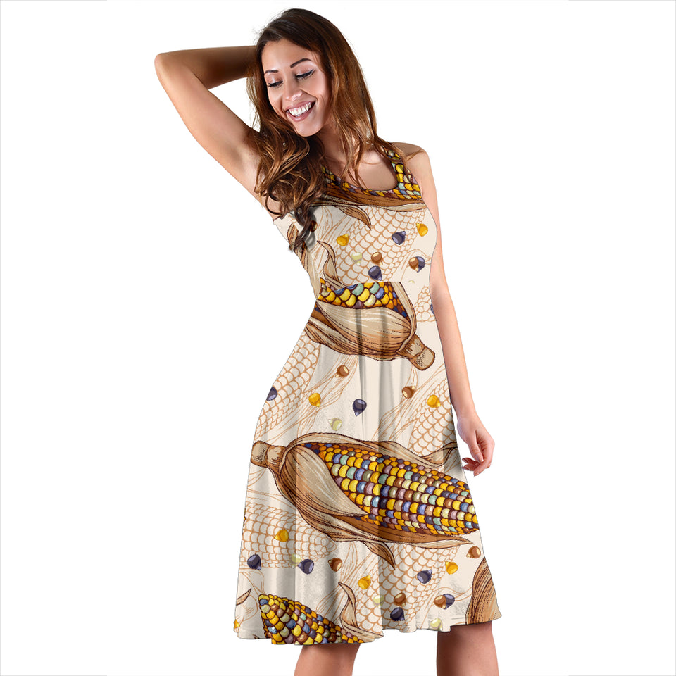 Corn Pattern Print Design 03 Sleeveless Midi Dress