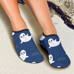 Cute White Baby Sea Lion Seal Pattern Aqua Shoes