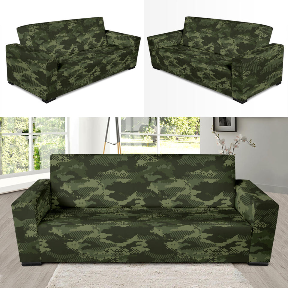Digital Green Camo Camouflage Pattern Sofa Slipcover