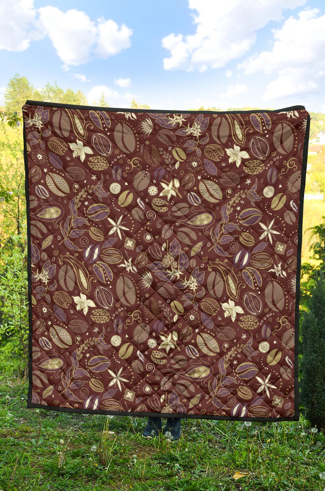 Coffee Bean Flower Pattern Premium Quilt
