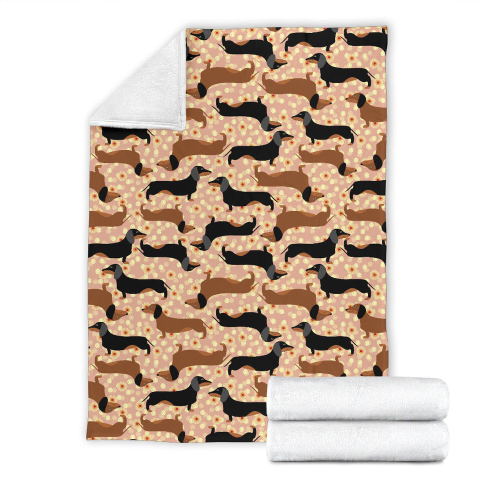 Dachshund Floral Background Premium Blanket