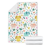 Cute Elephants Palm Tree Flower Butterfly Pattern Premium Blanket