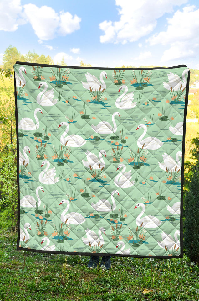 White Swan Lake Pattern Premium Quilt