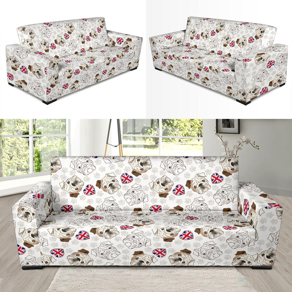 English Bulldog Pattern Print Design 01 Sofa Slipcover