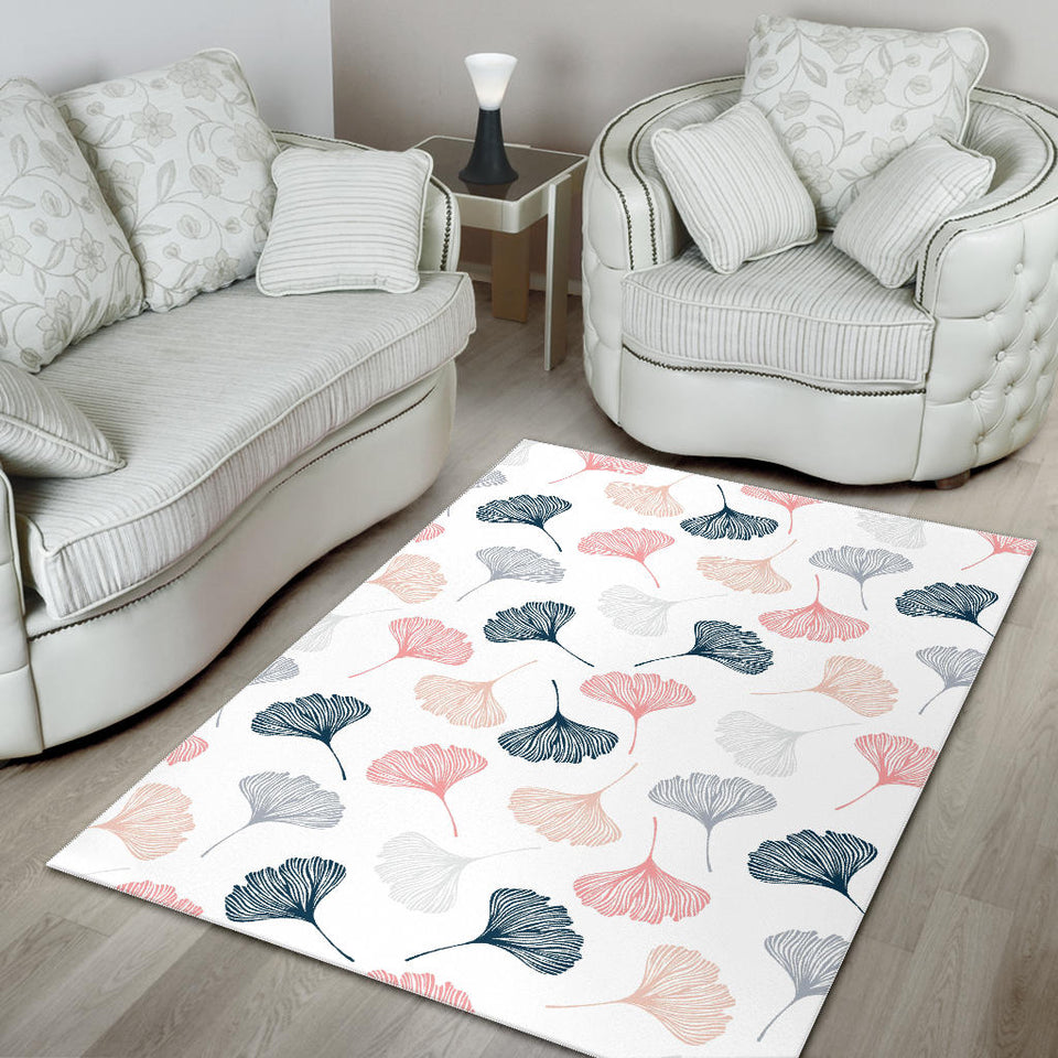 Black Gray Cream Coral Ginkgo Leaves Pattern Area Rug