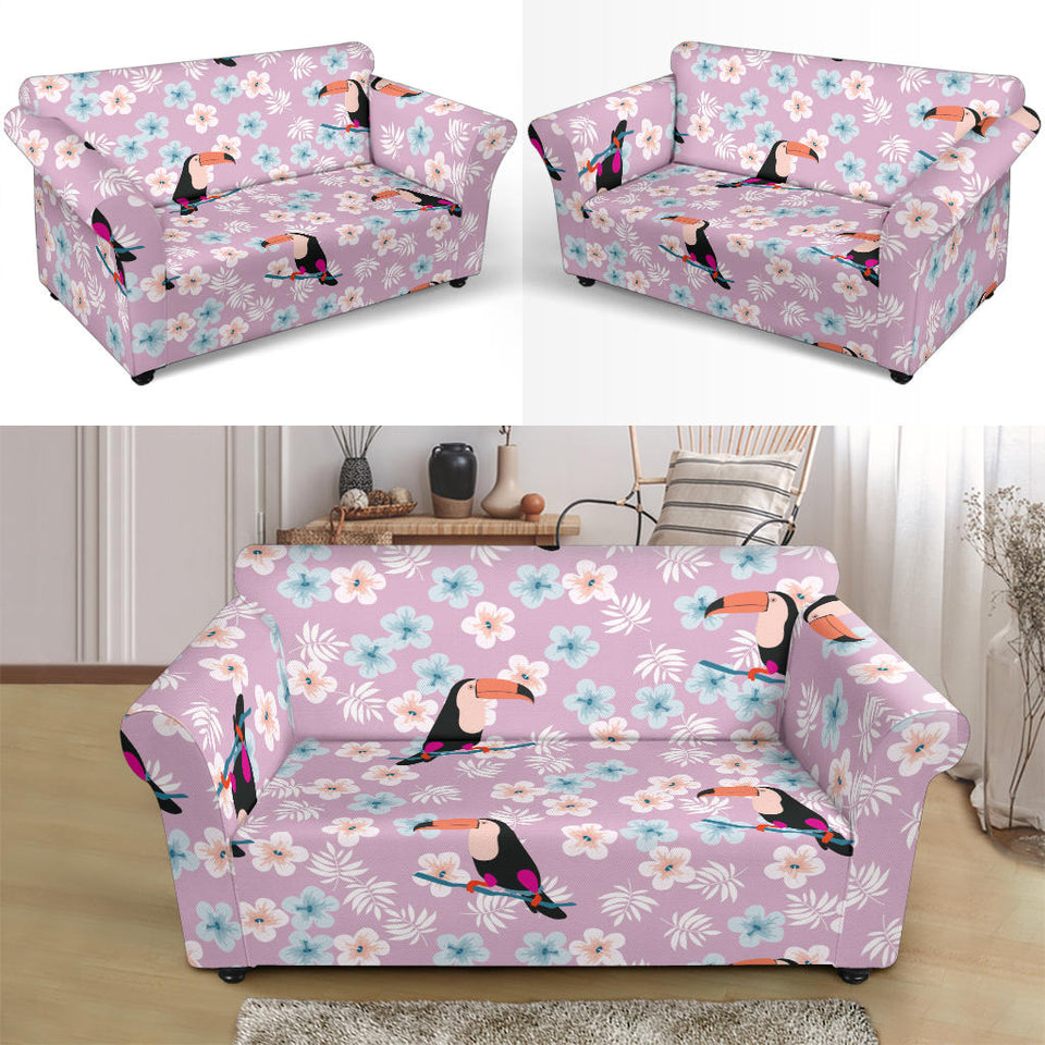 Beautiful Toucan Flower Leaves Loveseat Couch Slipcover