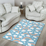 Cute Rainbow Clound Star Pattern Blue Background Area Rug