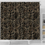 Luxurious Gold Lotus Waterlily Black Background Shower Curtain Fulfilled In US