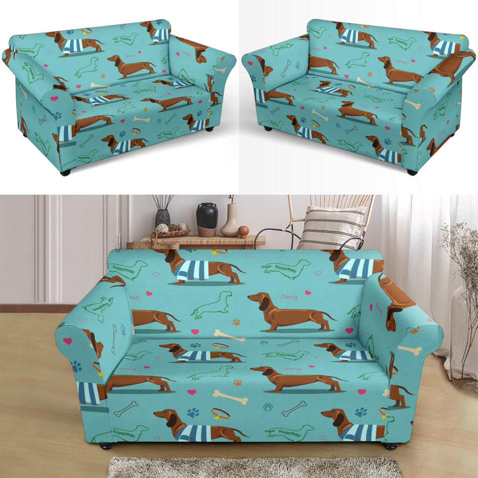 Dachshund Decorative Background Loveseat Couch Slipcover