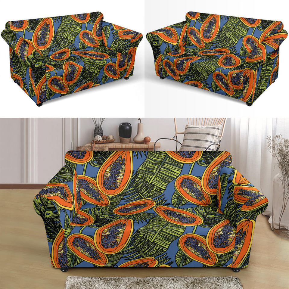 Colorful Papaya Tropical Leaves Loveseat Couch Slipcover