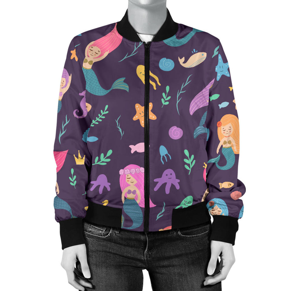 Beautiful Mermaid Fish Jellyfish Algae Other Marine World Women'S Bomber Jacket