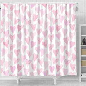 Watercolor Pink Heart Pattern Shower Curtain Fulfilled In US