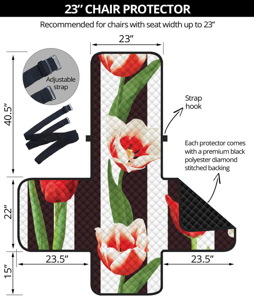 red and white tulips pattern Chair Cover Protector