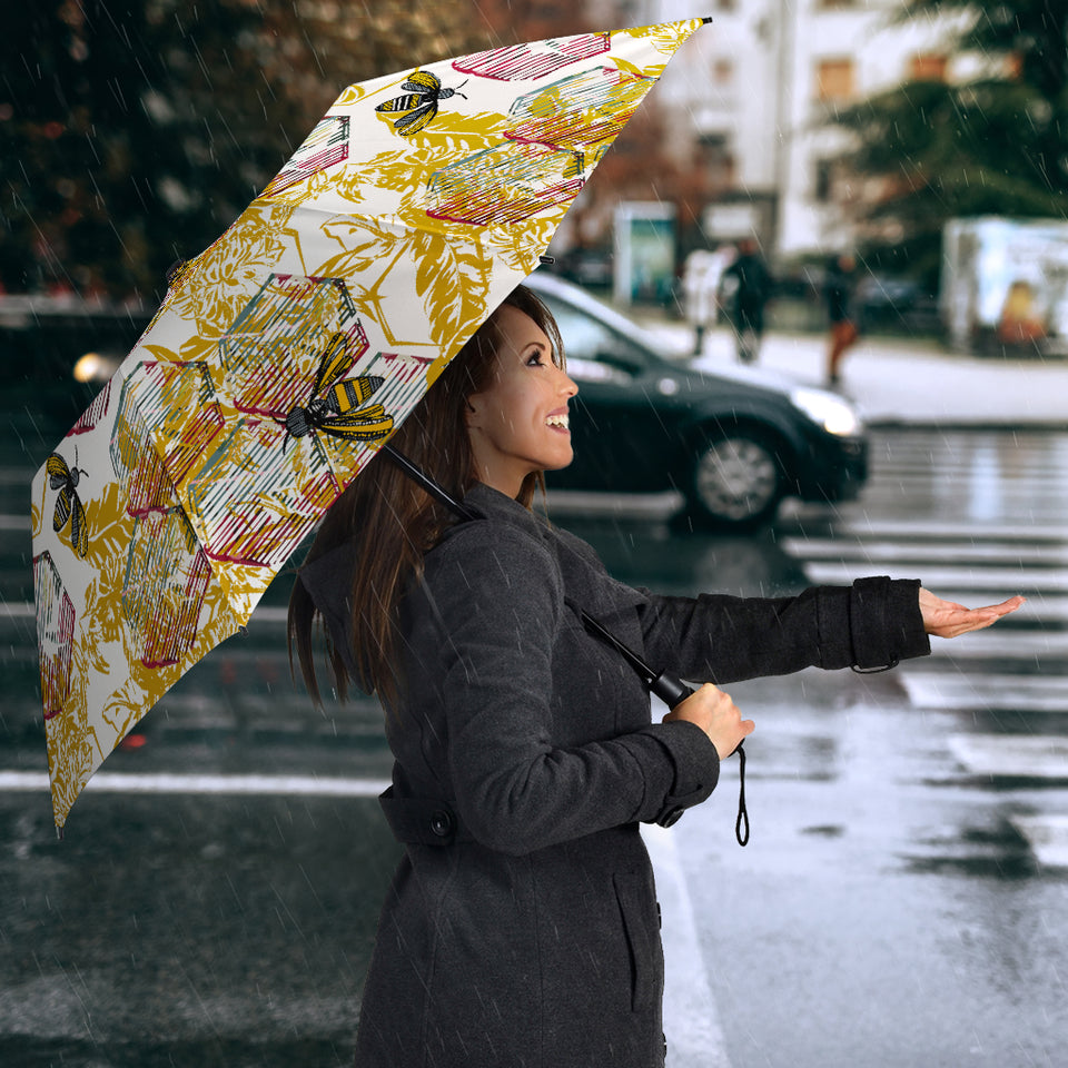 Cool Bee Honeycomb Leaves Pattern Umbrella
