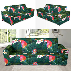 Parrot Palm Tree Leaves Flower Hibiscus Pattern Sofa Slipcover
