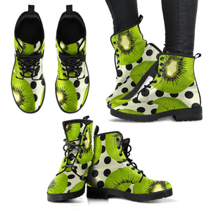 Kiwi Black Dot Background Leather Boots