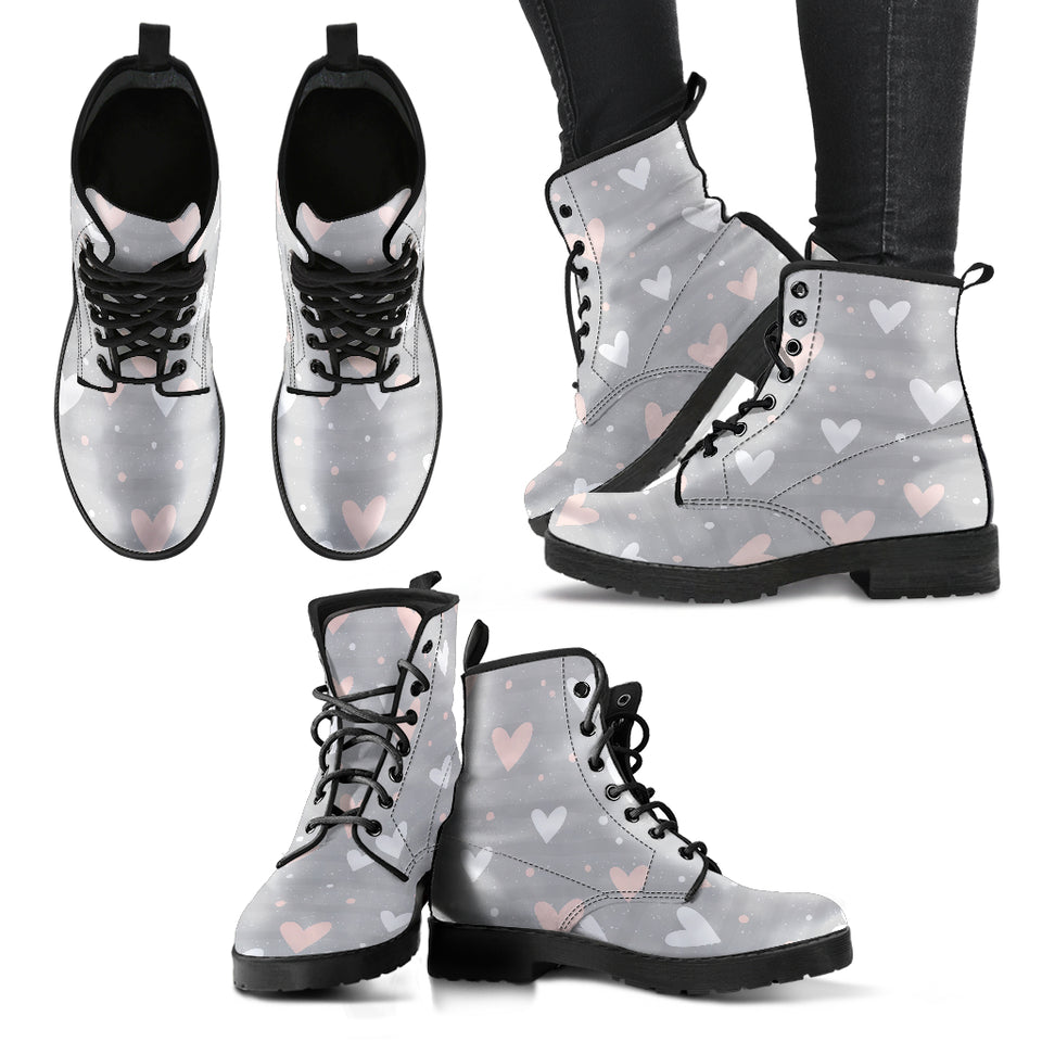 Heart Pattern Gray Background Leather Boots