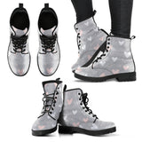 Heart Pattern Gray Background Leather Boots