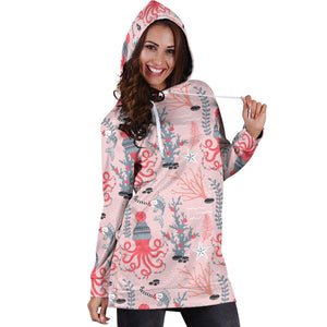 Octopus Winter Hat Garland Fish Candy Seaweed Coral Starfish Women'S Hoodie Dress