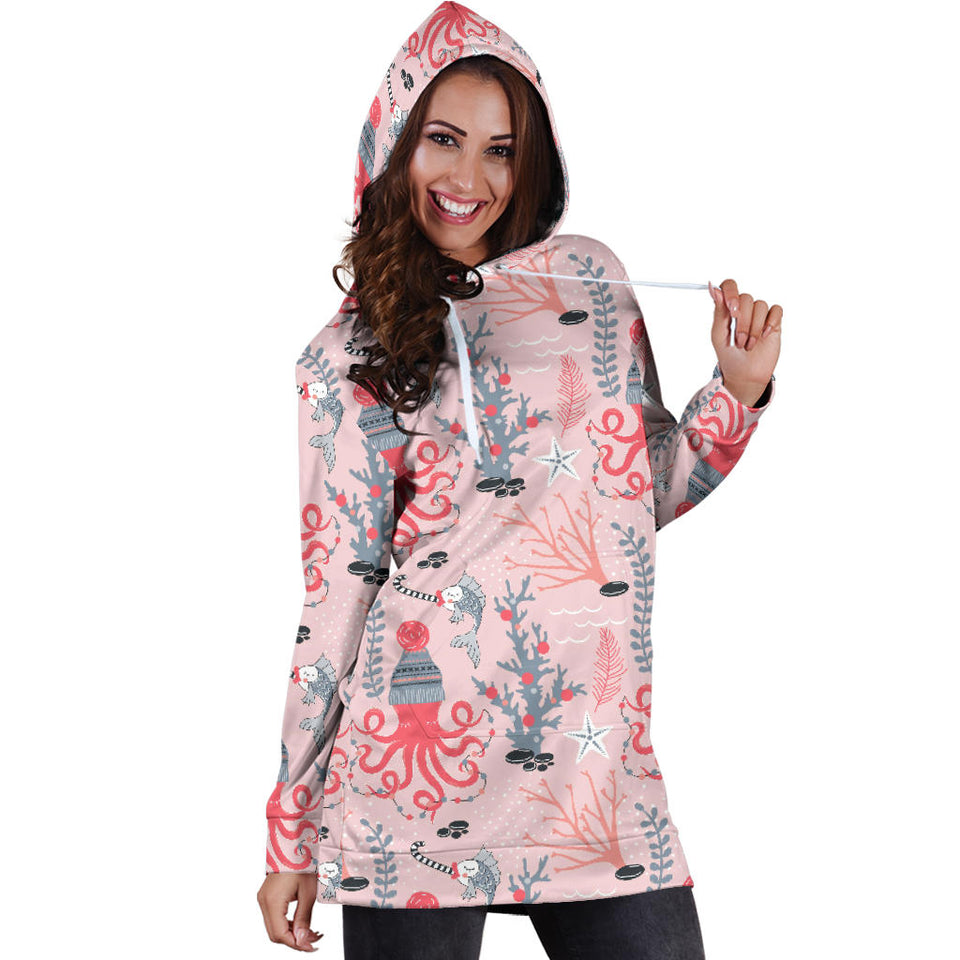 Octopus Winter Hat Garland Fish Candy Seaweed Coral Starfish Women'S Hoodie Dress