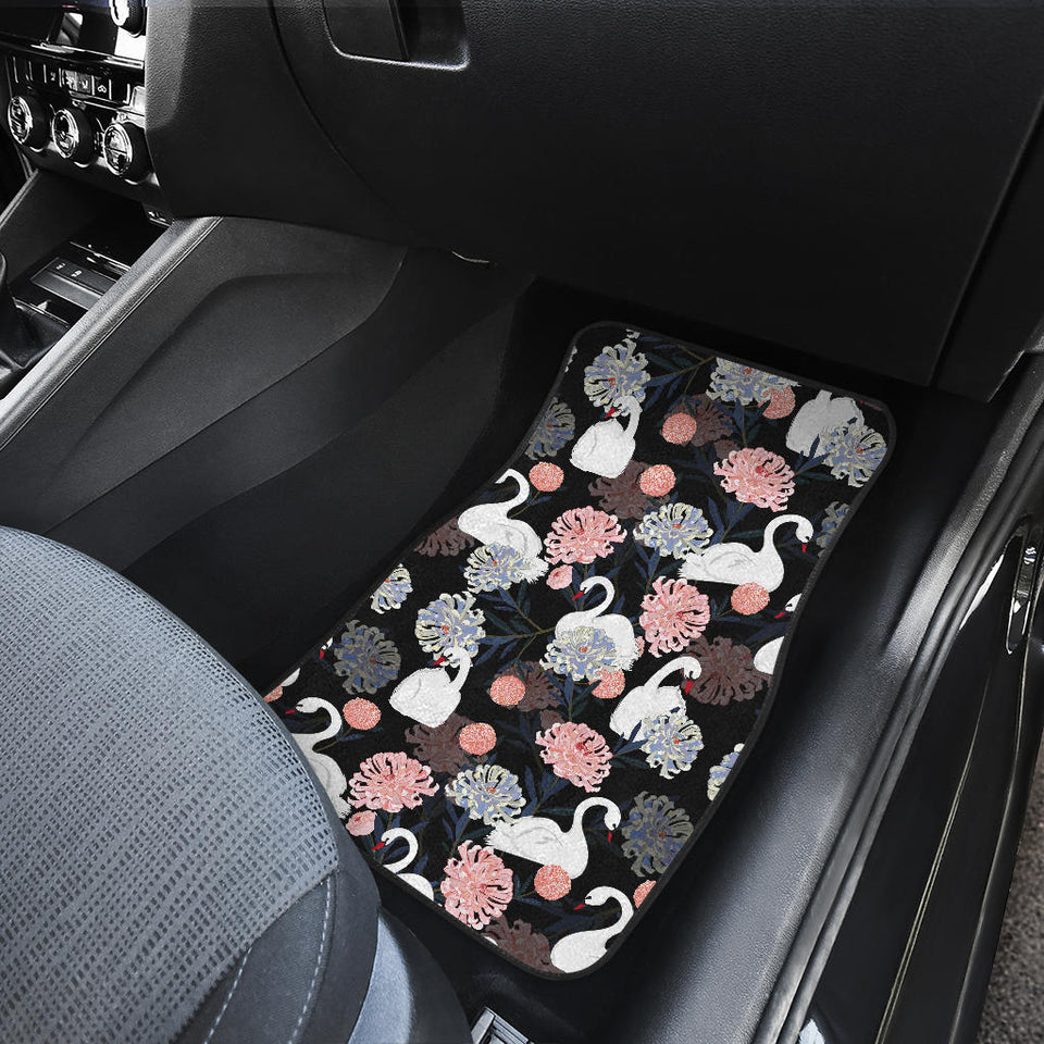 White Swan Blooming Flower Pattern Front Car Mats