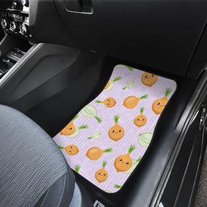 Cute Onions Smiling Faces Purple Background Front Car Mats