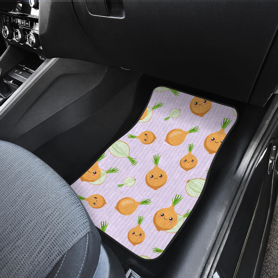 Cute Onions Smiling Faces Purple Background Front Car Mats