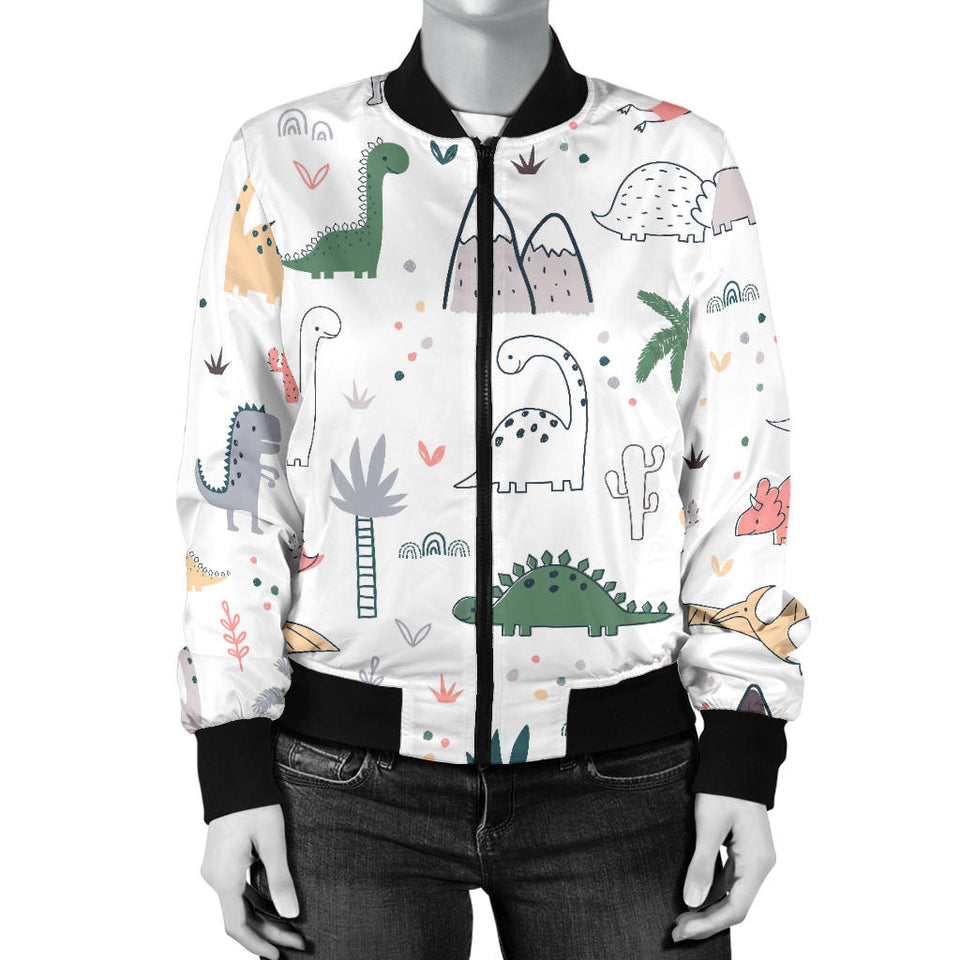 Cute Cartoon Dinosaurs Tree Pattern Women'S Bomber Jacket