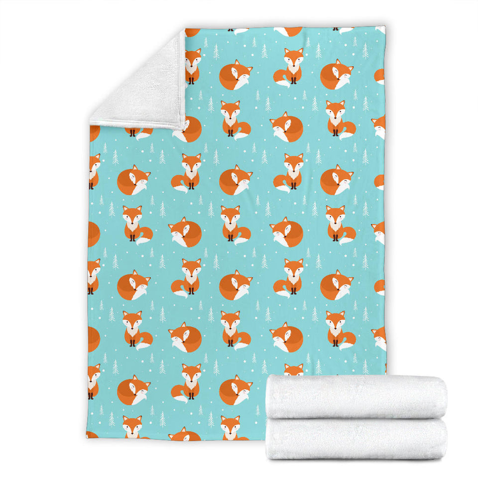 Fox Pattern Blue B Ackground Premium Blanket