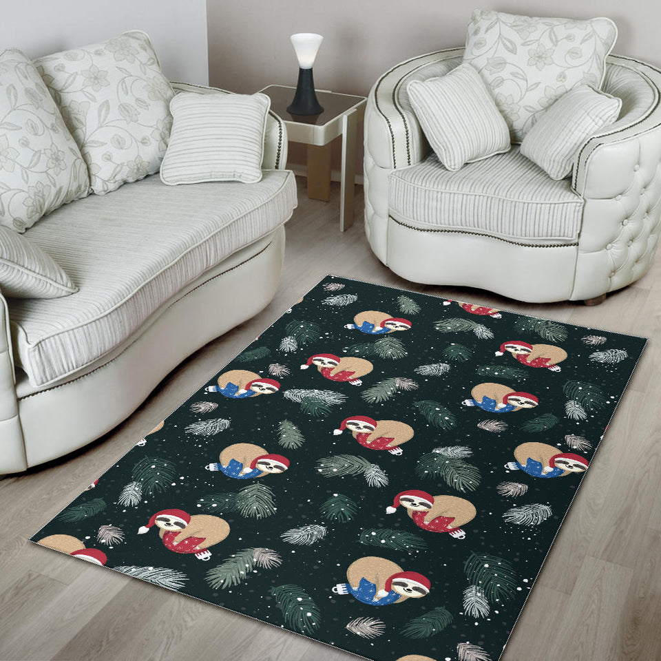 Cute Sloths Sleeping Christmas Ball Santa Hat Pattern Area Rug