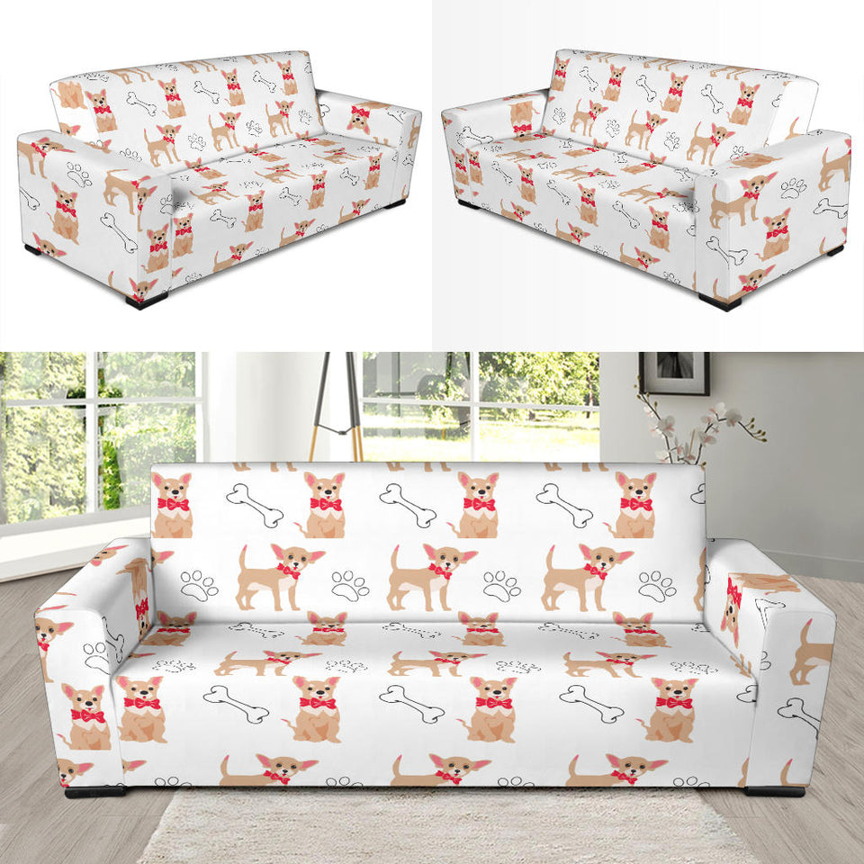Chihuahua Bone Paw Pattern Sofa Slipcover