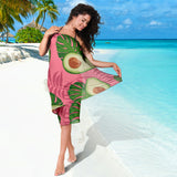 Avocado Slices Leaves Pink Back Ground Sarong