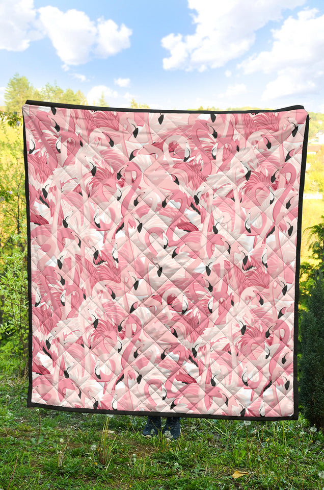 Pink Flamingos Pattern Background Premium Quilt