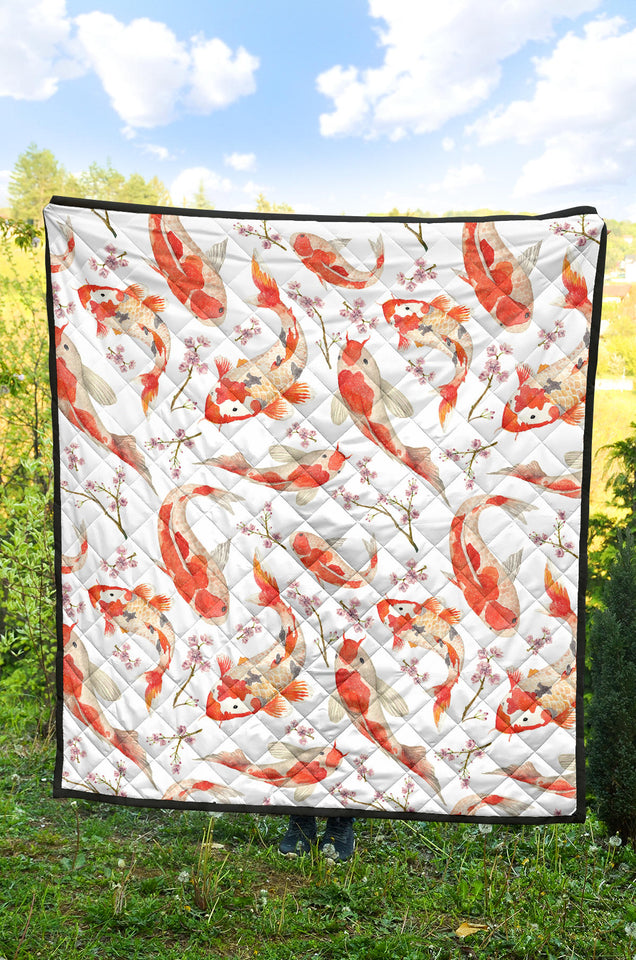 Watercolor Koi Fish Carp Fish Pattern Premium Quilt
