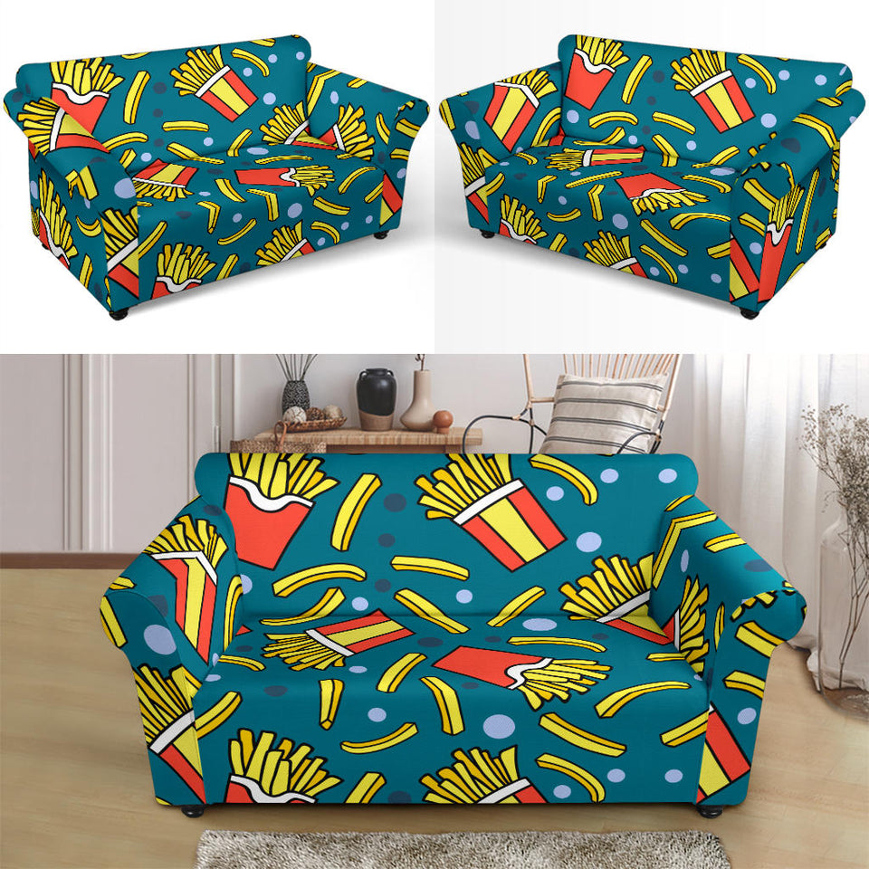 French Fries Red Paper Box Pattern Loveseat Couch Slipcover