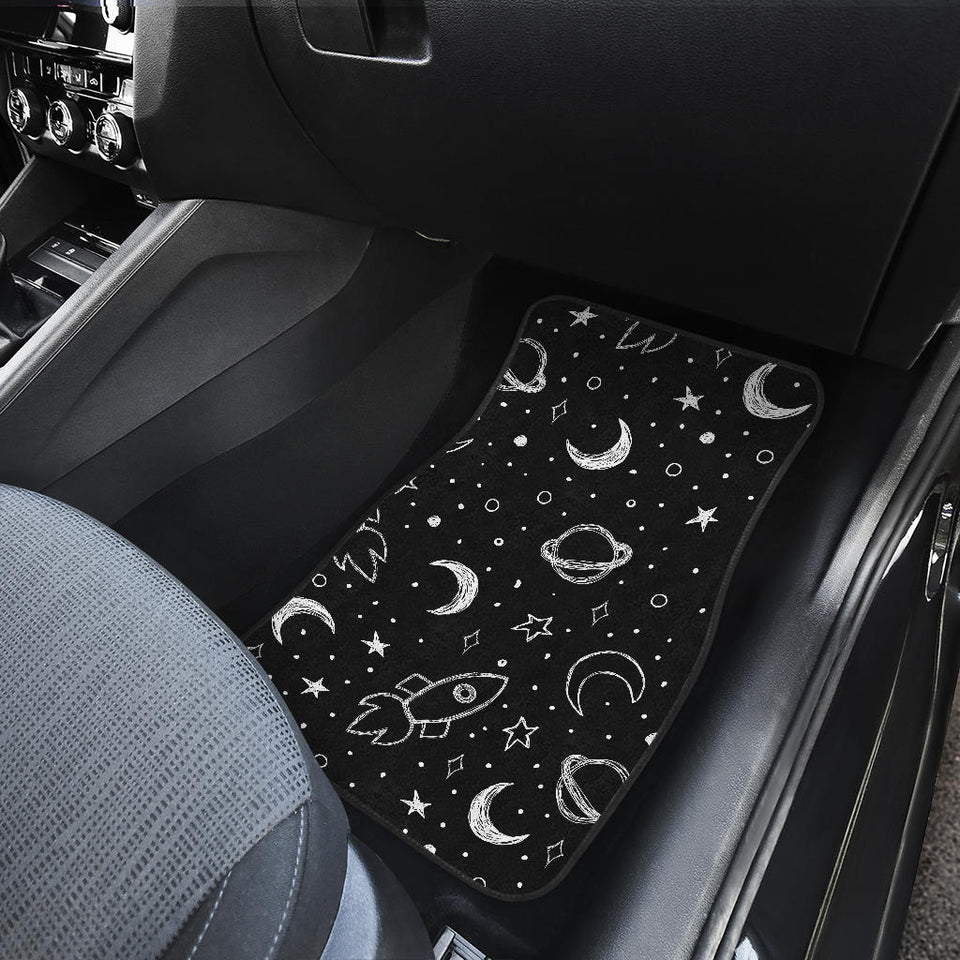 Hand Drawn Space Rocket Star Planet Front And Back Car Mats