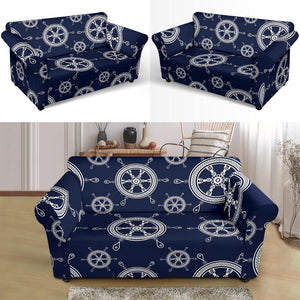 Nautical Steering Wheel Design Pattern Loveseat Couch Slipcover