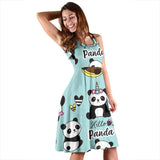 Cute Baby Panda Pattern Sleeveless Midi Dress