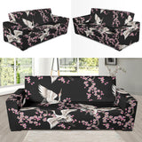 Japanese Crane Pink Sakura Pattern Sofa Slipcover