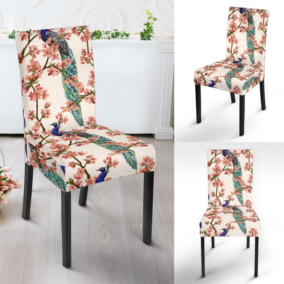 Peacock Tropical Flower Pattern Dining Chair Slipcover