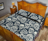 Sugar skull black white pattern Quilt Bed Set
