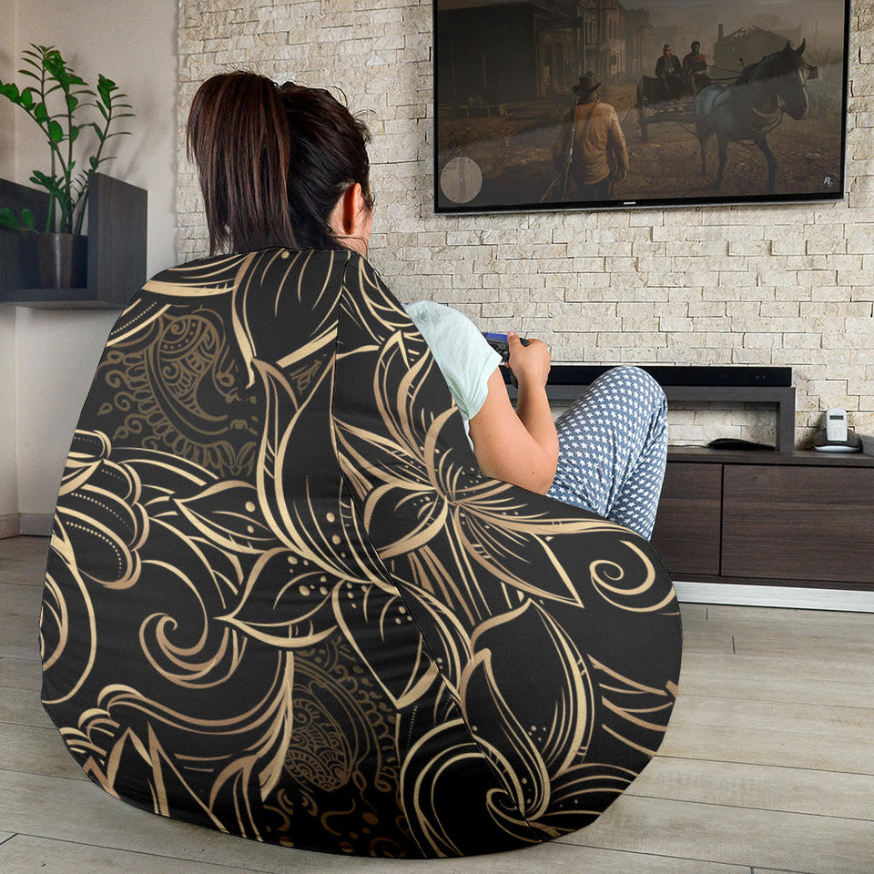 Luxurious Gold Lotus Waterlily Black Background Bean Bag Cover