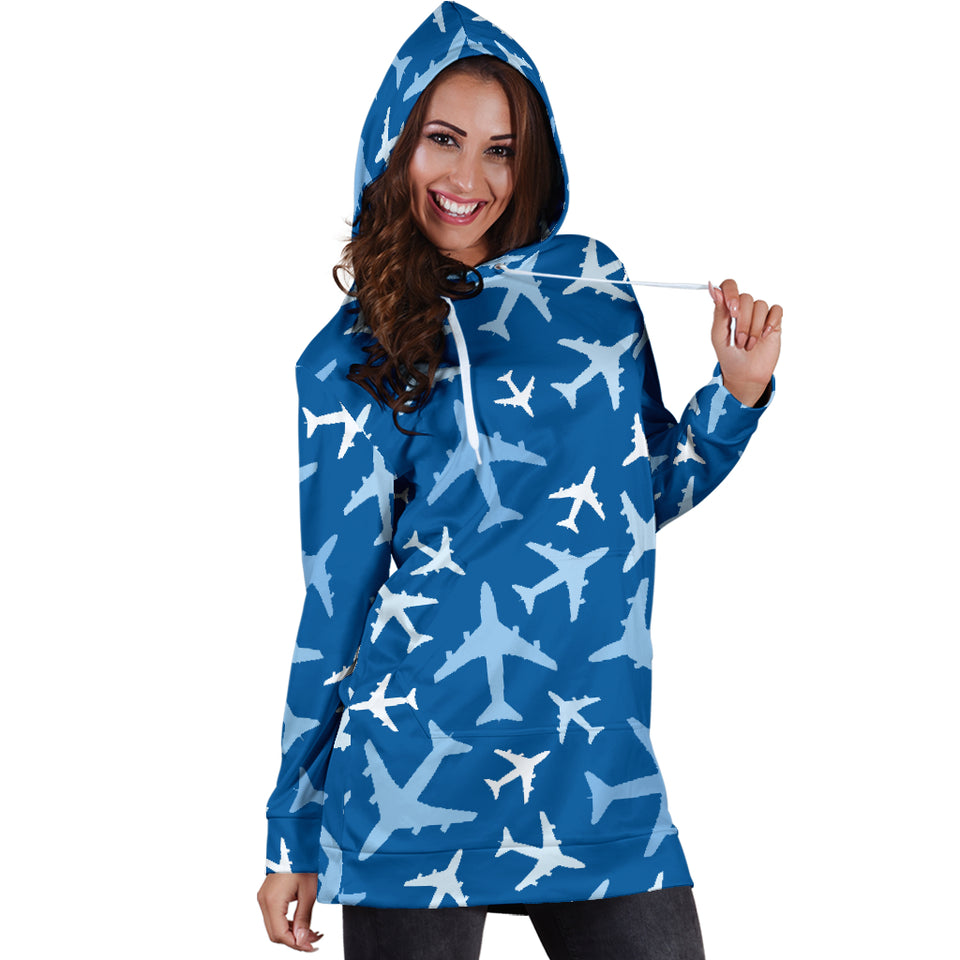 Airplane Pattern In The Sky Women'S Hoodie Dress